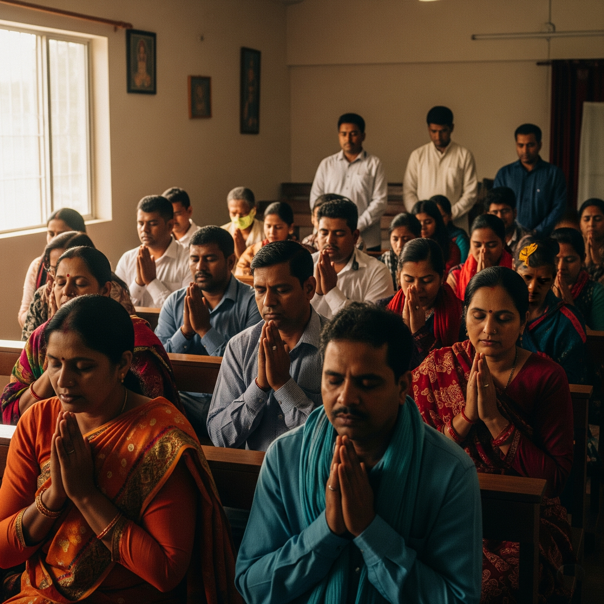 Person praying with folded hands